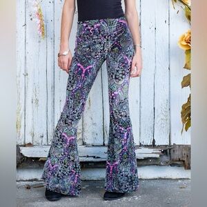 Warriors Within Design Pink Paisley Burnout Velvet Slim Bells